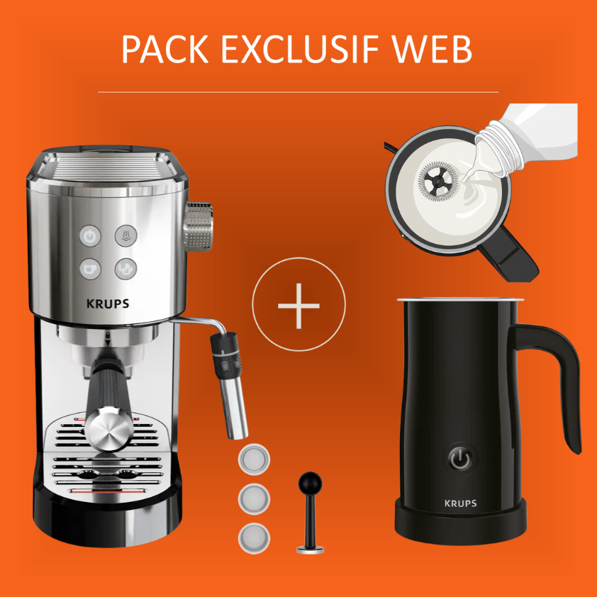 Pack Exclusif Web - Machine espresso manuelle Virtuoso+ Inox + Mousseur à lait