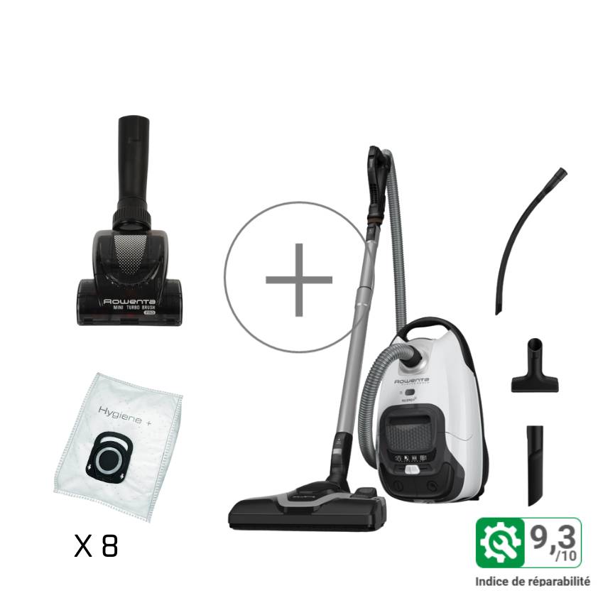 Pack Exclusif Web - Aspirateur Silence Force Effitech + 8 sacs hygiene + Turbo Brosse